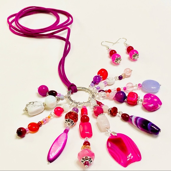 Fuchsia jasper and Mother of Pearl Gem Necklace 20/% Off Green Aventurine SPECIAL OFFER